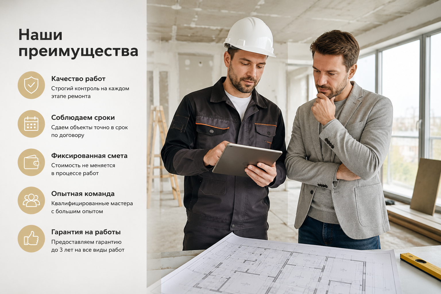 Прораб и клиент согласуют план ремонта
